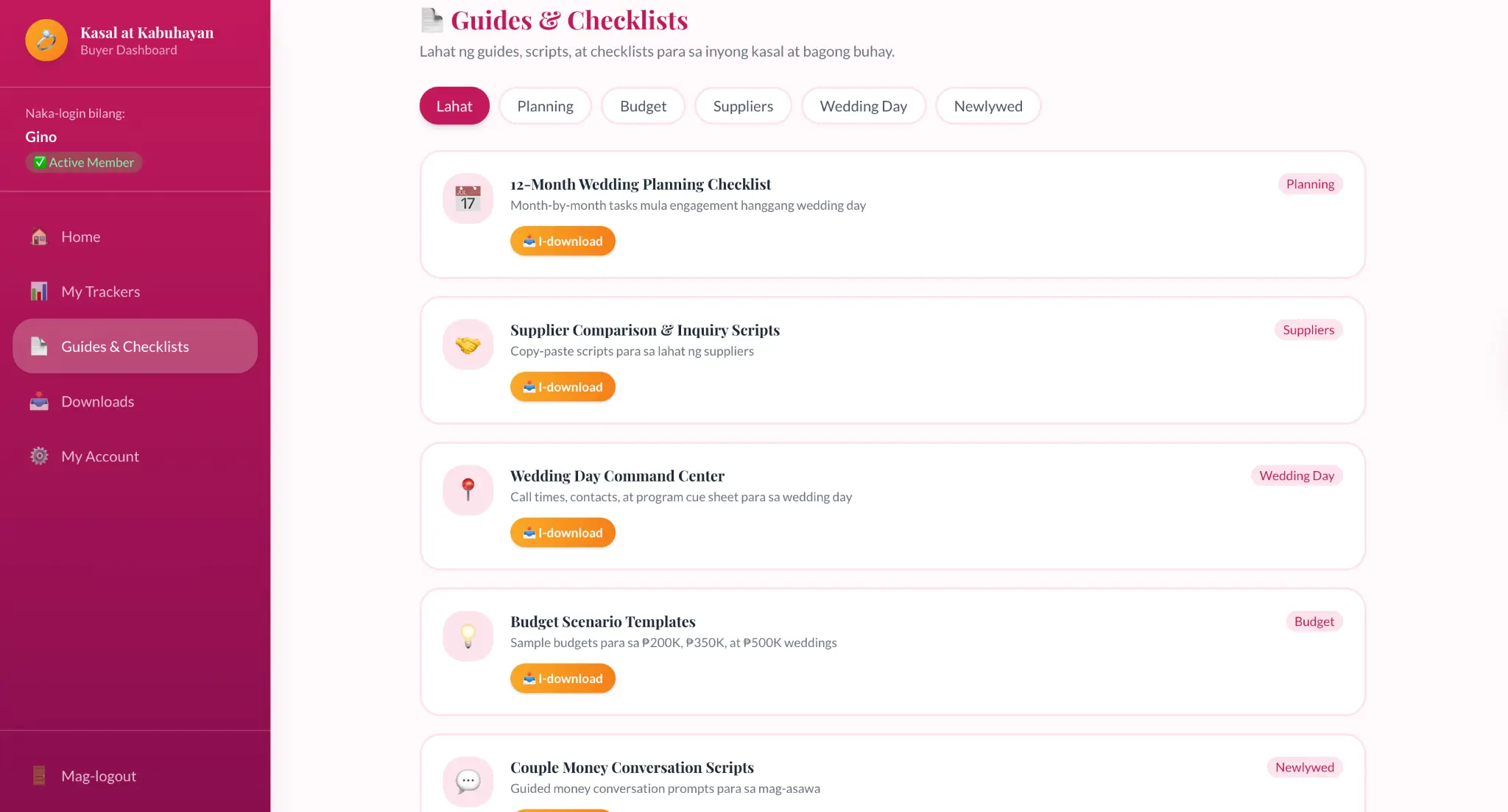 Guides and Checklists tab